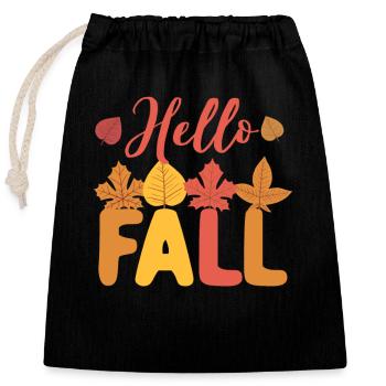 Hello Autumn Falling Autumn Leaves Cute Botanic - Closable cotton gift bag (25x30cm) - black - Front