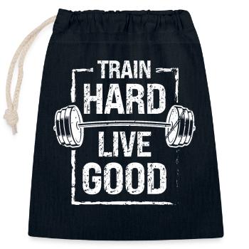 Trainiere hart Lebe gut - - Verschließbarer Geschenkbeutel aus Baumwolle (25x30cm) - Navy - Vorne