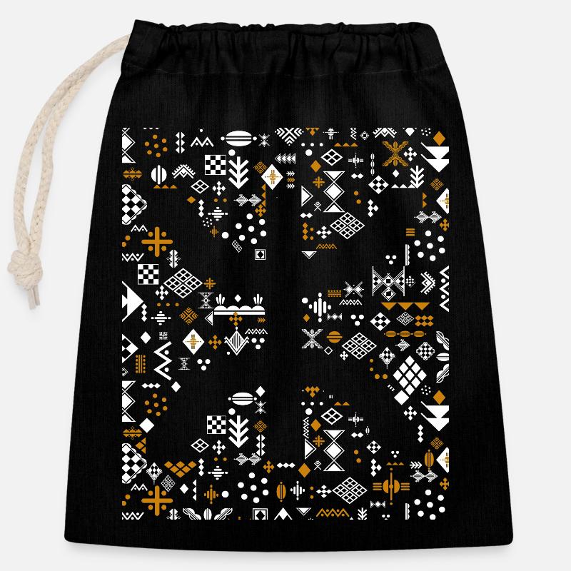 AMAZIGH BERBERE KABYLE MOTIF KABYLE - Sac cadeau en coton avec cordon (25 x 30 cm) - noir