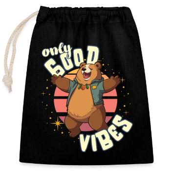 Only Good Vibes: Good Life Cartoon Bär Umarmung - Closable cotton gift bag (25x30cm) - black - Front