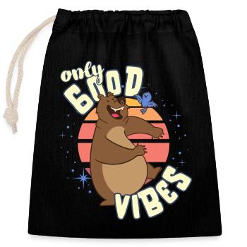 Only Good Vibes: Good Life Cartoon Bär Tanzen - Verschließbarer Geschenkbeutel aus Baumwolle (25x30cm) - Schwarz - Vorne