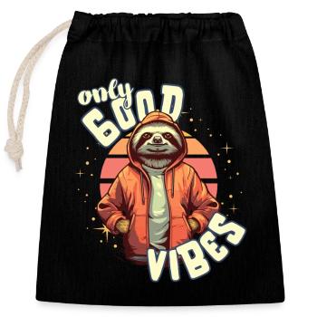 Only Good Vibes: Good Life Faultier mit Jacke - Verschließbarer Geschenkbeutel aus Baumwolle (25x30cm) - Schwarz - Vorne