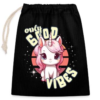 Only Good Vibes: Good Life Süßes magisches Einhorn - Verschließbarer Geschenkbeutel aus Baumwolle (25x30cm) - Schwarz - Vorne