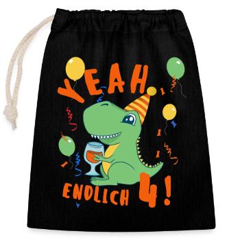 Yeah Dino endlich 4 - Verschließbarer Geschenkbeutel aus Baumwolle (25x30cm) - Schwarz - Vorne