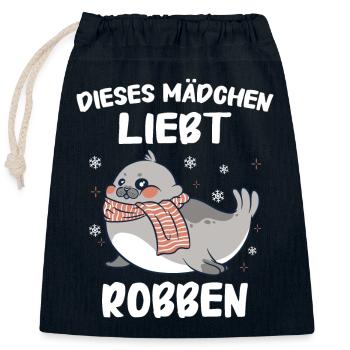 Robbe Robben Seerobbe Seelöwe Tier Seehund - Verschließbarer Geschenkbeutel aus Baumwolle (25x30cm) - Navy - Vorne