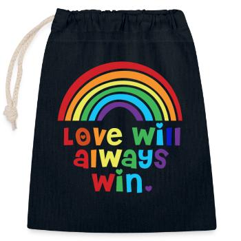 Love will always win Pride Rainbow LGBT quote fun - Closable cotton gift bag (25x30cm) - navy - Front