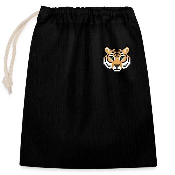Tiger 8 Bit Logo Emblem Raubkatze Sibirischer - Verschließbarer Geschenkbeutel aus Baumwolle (25x30cm) - Schwarz - Vorne