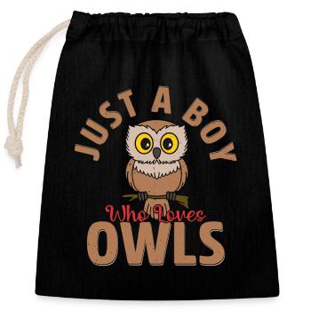 Just A Boy Who Loves Owls Night Owl Nocturnal Bird - Verschließbarer Geschenkbeutel aus Baumwolle (25x30cm) - Schwarz - Vorne