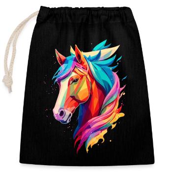 Cheval polygonal - Sac cadeau en coton avec cordon (25 x 30 cm) - noir - Devant