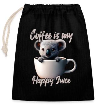 Cozy koala in the coffee cup - Closable cotton gift bag (25x30cm) - black - Front