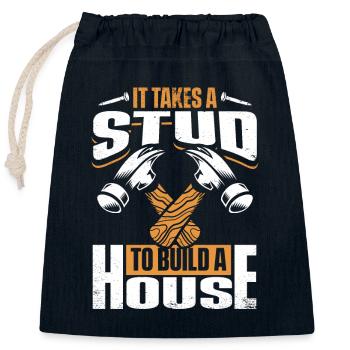 Il faut un goujon pour construire une maison Charpentier - Sac cadeau en coton avec cordon (25 x 30 cm) - bleu marine - Devant
