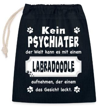 Kein Psychiater - Lustiger Spruch - Labradoodle - Verschließbarer Geschenkbeutel aus Baumwolle (25x30cm) - Navy - Vorne