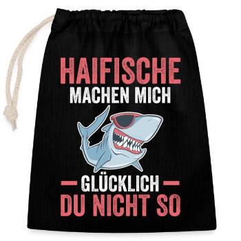 Fische Haifisch - Verschließbarer Geschenkbeutel aus Baumwolle (25x30cm) - Schwarz - Vorne