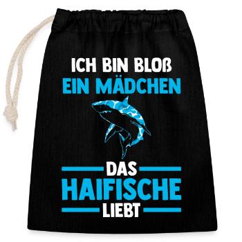 Fische Haifisch - Verschließbarer Geschenkbeutel aus Baumwolle (25x30cm) - Schwarz - Vorne