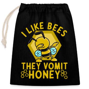 Bienen Honig Spruch I like Bees They Vomit Honey - Verschließbarer Geschenkbeutel aus Baumwolle (25x30cm) - Schwarz - Vorne