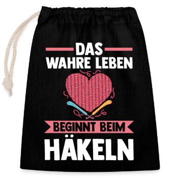 Stricken Nähen Häkeln - Verschließbarer Geschenkbeutel aus Baumwolle (25x30cm) - Schwarz - Vorne