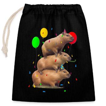 Anniversaire de Capybara - Sac cadeau en coton avec cordon (25 x 30 cm) - noir - Devant