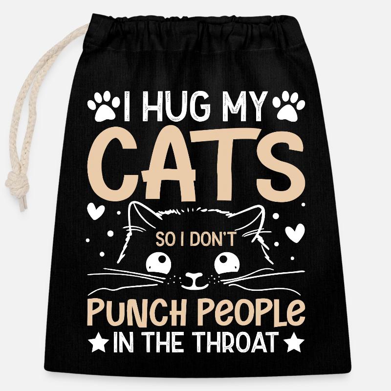 hug cats design hate people - Closable cotton gift bag (25x30cm) - black
