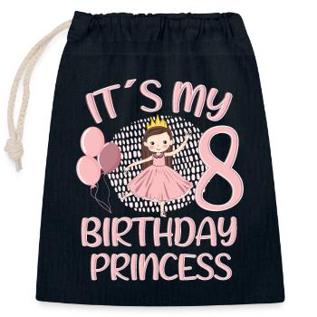 Anniversaire Princesse 8 ans Bday Party Cadeau - Sac cadeau en coton avec cordon (25 x 30 cm) - bleu marine - Devant