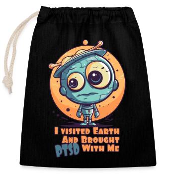 Mignon petit extraterrestre – la terre provoque un traumatisme - Sac cadeau en coton avec cordon (25 x 30 cm) - noir - Devant