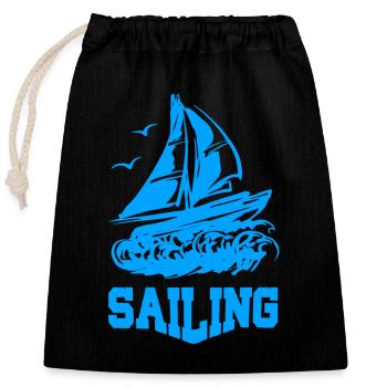 SAILING BOAT SAIL SHIP SEGELSCHIFF - Closable cotton gift bag (25x30cm) - black - Front