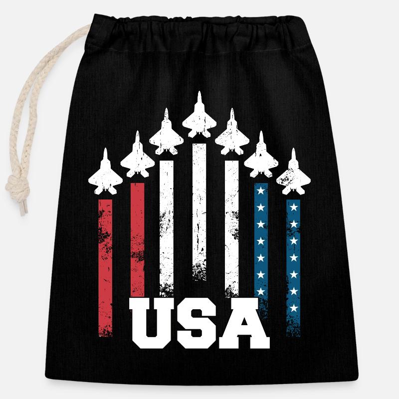 Avion de combat des États-Unis drapeau formation de l’armée de l’air - Sac cadeau en coton avec cordon (25 x 30 cm) - noir
