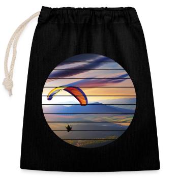 Paragleiter Paragliding Gleitschirmfliegen - Verschließbarer Geschenkbeutel aus Baumwolle (25x30cm) - Schwarz - Vorne