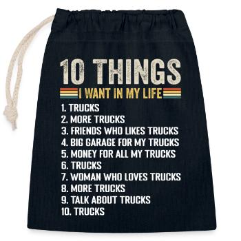Things I Want In My Life Trucks And More Trucks - Sac cadeau en coton avec cordon (25 x 30 cm) - bleu marine - Devant