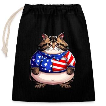 American Flag Cat - Closable cotton gift bag (25x30cm) - black - Front