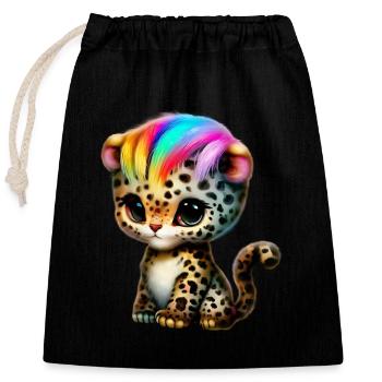 Bébé léopard à crinière arc-en-ciel - Sac cadeau en coton avec cordon (25 x 30 cm) - noir - Devant