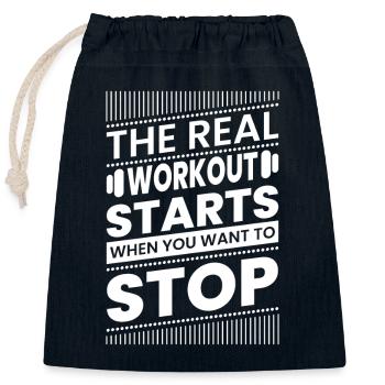 The real workout starts when you want to stop - Closable cotton gift bag (25x30cm) - navy - Front