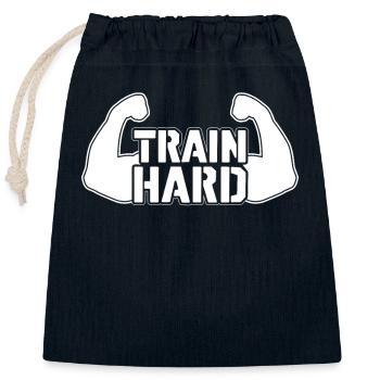 Train hard - - Closable cotton gift bag (25x30cm) - navy - Front