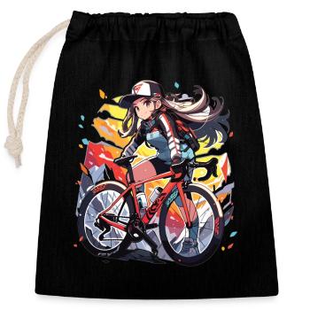 Rennrad Mädchen - Verschließbarer Geschenkbeutel aus Baumwolle (25x30cm) - Schwarz - Vorne
