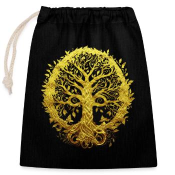 Golden Yggdrasil Tree of Life Spirituality - Closable cotton gift bag (25x30cm) - black - Front