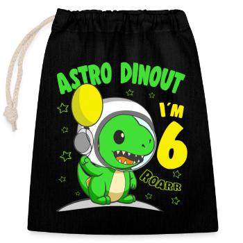 6 Years old Birthday Boy Astro Dinout - 6th B-Day - Closable cotton gift bag (25x30cm) - black - Front