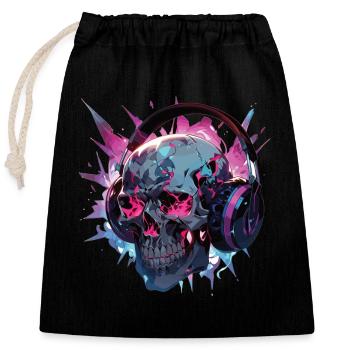 Skull Skull Kopfhörer Totenschädel Modern - Verschließbarer Geschenkbeutel aus Baumwolle (25x30cm) - Schwarz - Vorne