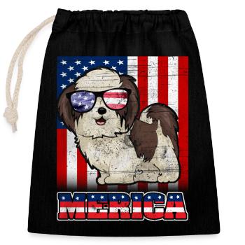 4. Juli Hund Merica - Verschließbarer Geschenkbeutel aus Baumwolle (25x30cm) - Schwarz - Vorne
