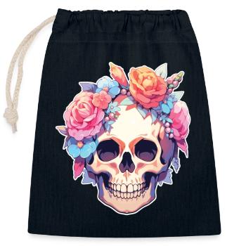 Skulls Skull Blumen Blumenschädel Totenschädel - Verschließbarer Geschenkbeutel aus Baumwolle (25x30cm) - Navy - Vorne