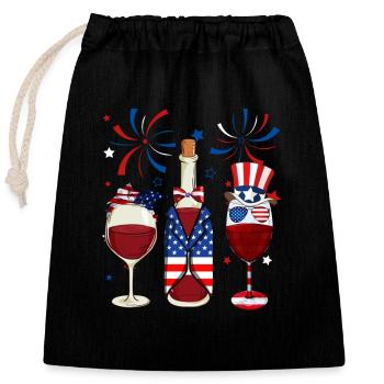 4. Juli Weinparty Amerika - Verschließbarer Geschenkbeutel aus Baumwolle (25x30cm) - Schwarz - Vorne