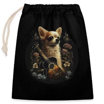 Chihuahua | Aloha Ukulele Hawaii Gitarre Lustiger - Verschließbarer Geschenkbeutel aus Baumwolle (25x30cm) - Schwarz - Vorne