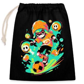 Street Art Gaming Adventure: Cartoon Soccer Player - Closable cotton gift bag (25x30cm) - black - Front