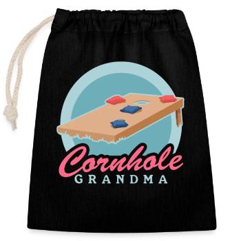 Cornhole Spielerin Oma Sackloch Bean Bag Geschenk - Verschließbarer Geschenkbeutel aus Baumwolle (25x30cm) - Schwarz - Vorne