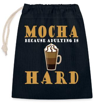 Café Moka disant café et chocolat - Sac cadeau en coton avec cordon (25 x 30 cm) - bleu marine - Devant