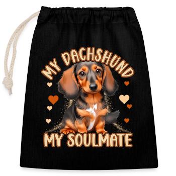 My Dachshund My Soulmate - Verschließbarer Geschenkbeutel aus Baumwolle (25x30cm) - Schwarz - Vorne