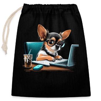 Chihuahua | Home Office Job Work Laptop Tie Funny - Closable cotton gift bag (25x30cm) - black - Front