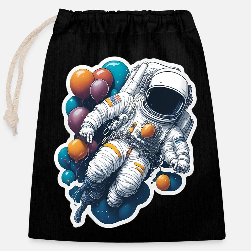 Cooler Astronaut im Weltall - Verschließbarer Geschenkbeutel aus Baumwolle (25x30cm) - Schwarz