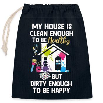 My House Is Clean Enough To Be Healthy - Closable cotton gift bag (25x30cm) - navy - Front