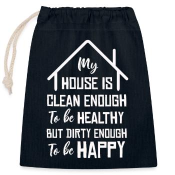 My House Is Clean Enough To Be Healthy - Closable cotton gift bag (25x30cm) - navy - Front