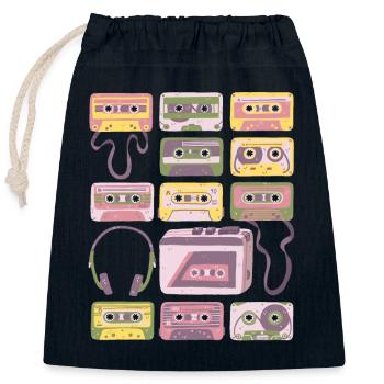 Kassetten - Vintage - Retro - Rekorder - Mix Tapes - Verschließbarer Geschenkbeutel aus Baumwolle (25x30cm) - Navy - Vorne