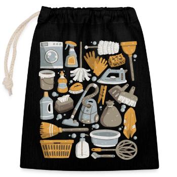 House cleaning - cleaning, mopping, cleaning - Closable cotton gift bag (25x30cm) - black - Front